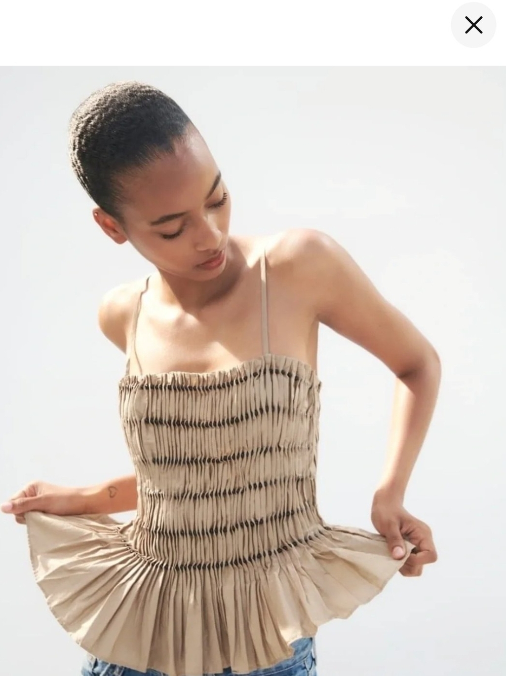 Zara Strapless Smocked Peplum Top in Beige